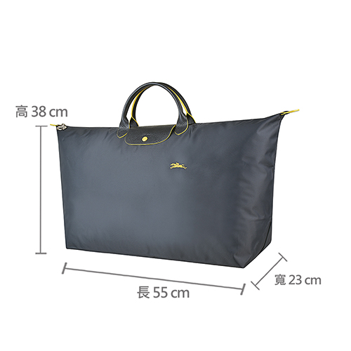 LONGCHAMP COLLECTION 刺繡LOGO尼龍摺疊短把手提包(特大/槍銅x黃)