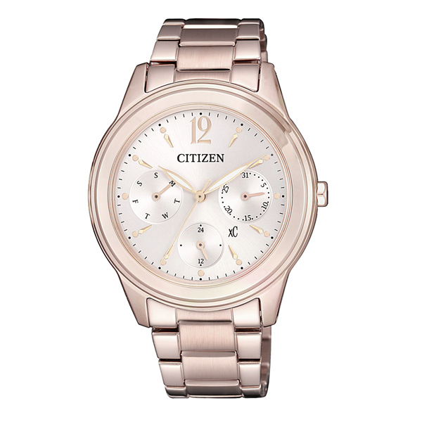 CITIZEN xC光動能絕代氣質三眼腕錶-玫瑰金(FD2064-59A)/35mm