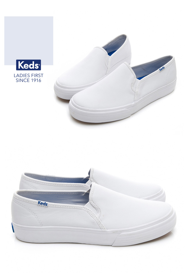 Keds 經典皮革舒適休閒便鞋-白