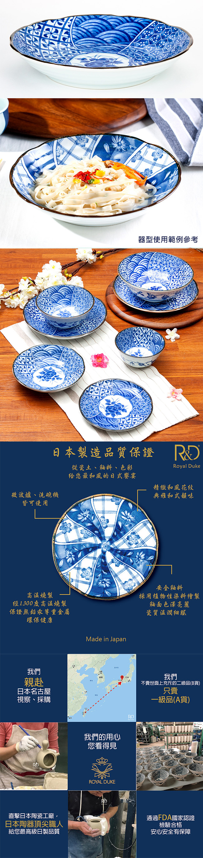 Royal Duke 日本製藍染深盤/餐盤/2入組-花祥瑞(日式和風)