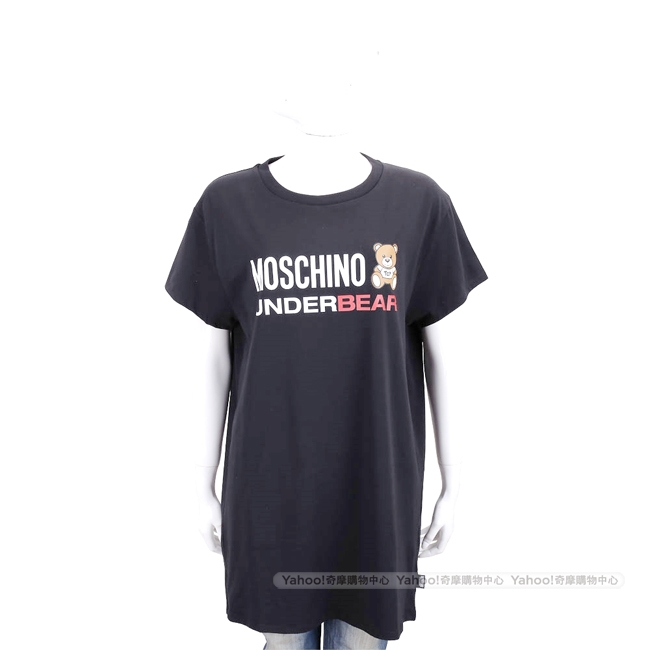 MOSCHINO Underbear 字母泰迪熊寶寶黑色棉質長版短袖T恤