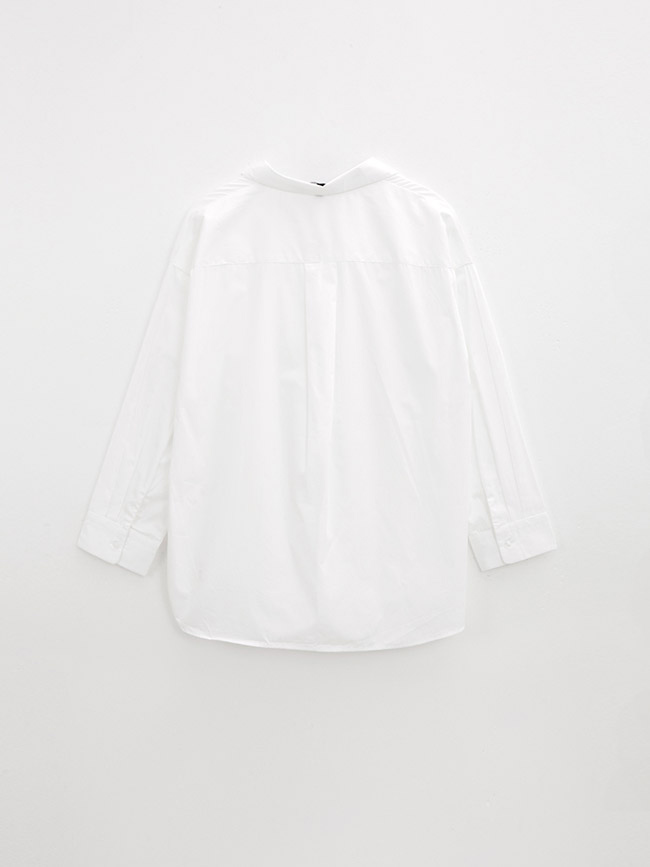 H:CONNECT 韓國品牌 女裝-簡約抓皺素面襯衫-白