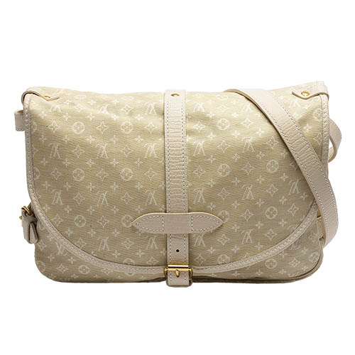 LV M95314 Monogram Mini Lin SAUMUR掀蓋馬鞍包(米白)