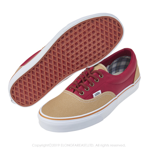 (男)VANS Era 拼接撞色綁帶休閒鞋*卡其紅