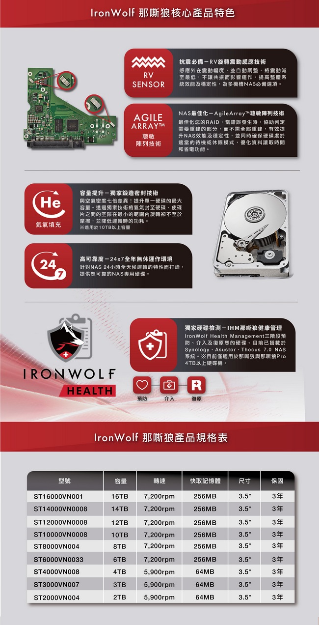 Seagate那嘶狼IronWolf 10TB 3.5吋 NAS專用硬碟