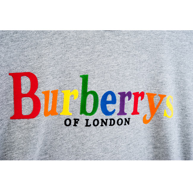 BURBERRY 新款彩虹英文字LOGO棉質T恤 (灰色)