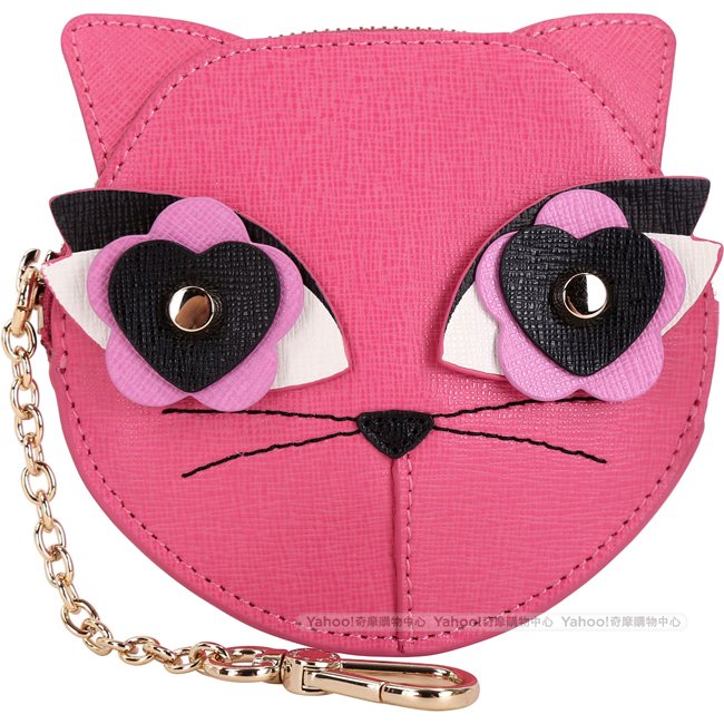 FURLA Charme 愛心眼貓咪吊飾零錢包(紫藤色)