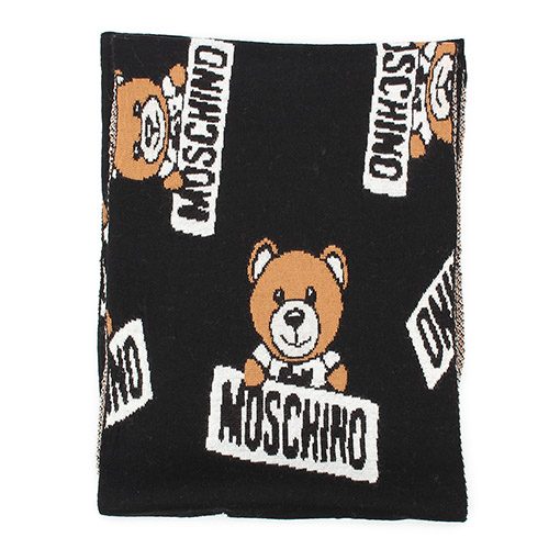 MOSCHINO 經典TOY小熊混織羊毛圍巾-黑色