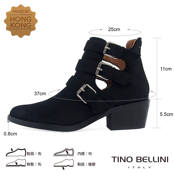 Tino Bellini 雙側鏤空多重釦帶中跟短靴 _ 黑