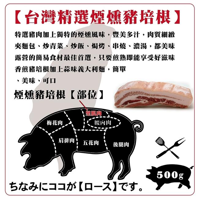 【海陸管家】台灣精選煙燻豬培根(每盒500g) x5盒