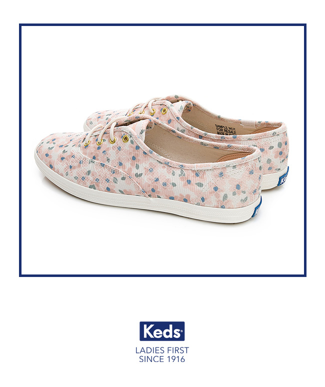 Keds CHAMPION 復古花卉綁帶休閒鞋-粉紅