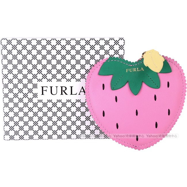 FURLA GOLOSA 粉紅草莓皮革零錢包