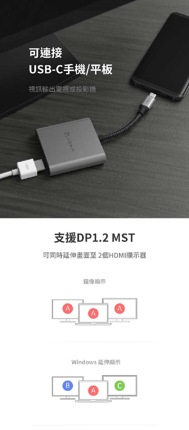 亞果元素 CASA Hub H2 Type-C 轉雙HDMI MST顯示轉接器