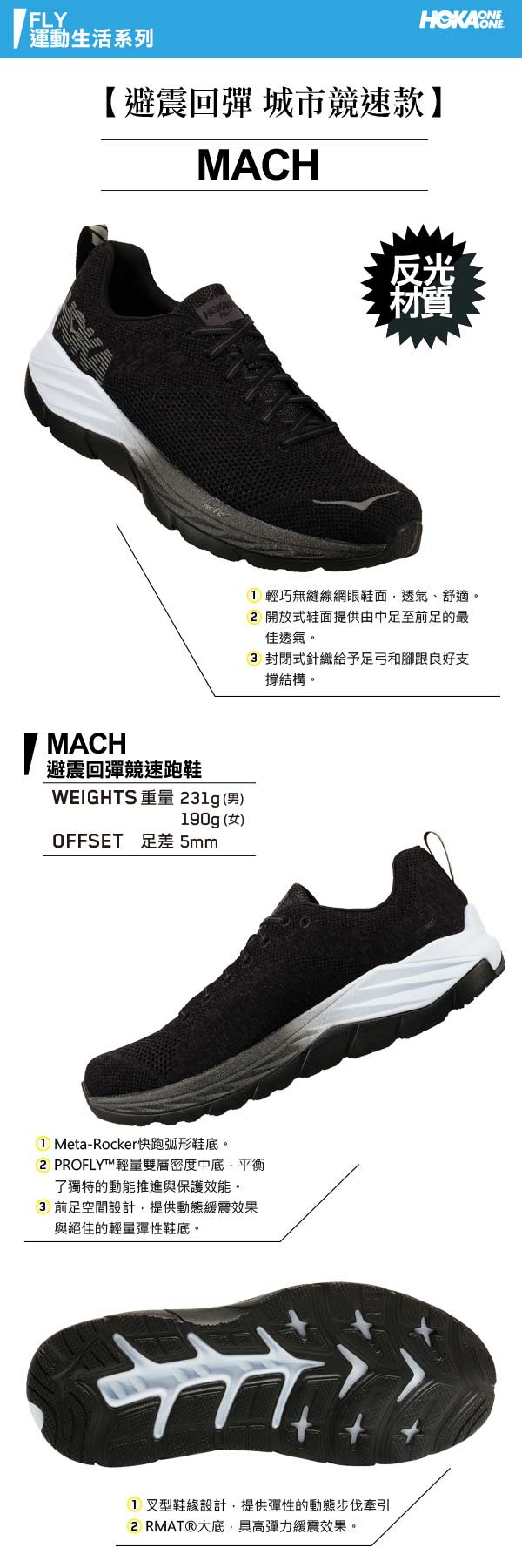 HOKA ONE ONE 女 MACH 夜光版 路跑鞋 黑