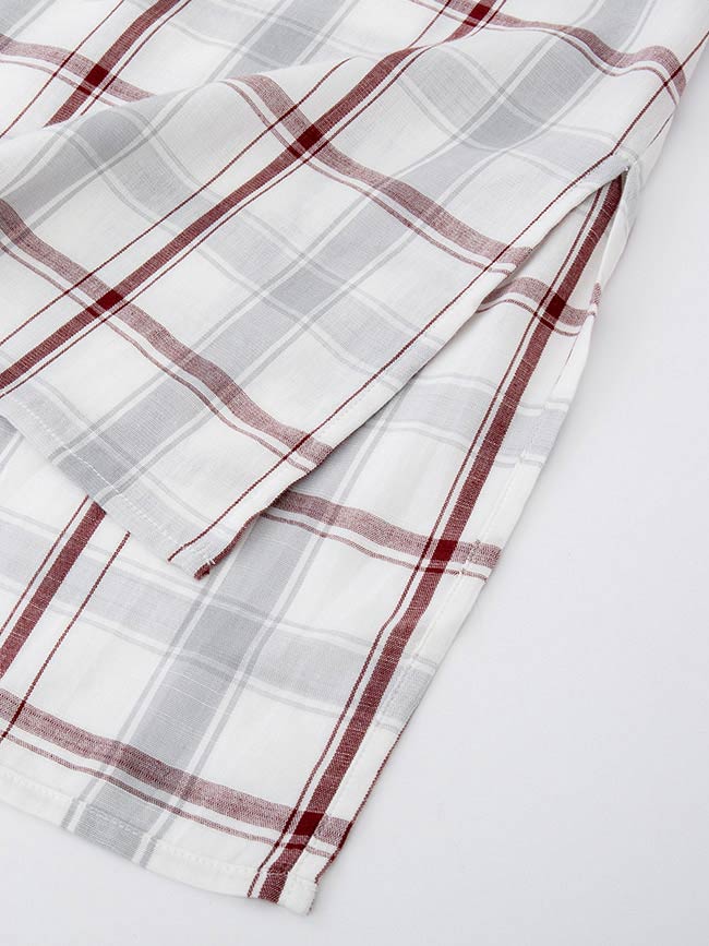 H:CONNECT 韓國品牌 女裝-格紋綁繩襯衫洋裝-紅