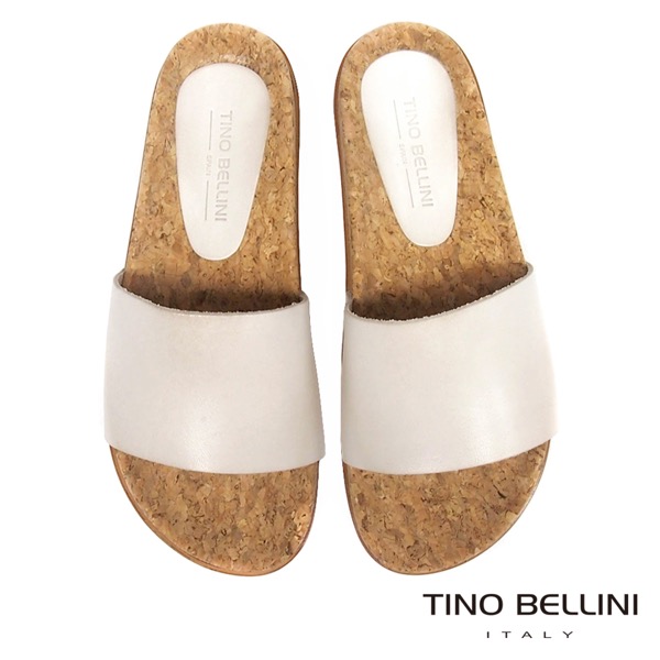 Tino Bellini 西班牙進口牛皮寬帶平底涼拖鞋_ 米杏