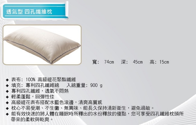 Ever Soft 寶貝墊 透氣型 四孔纖維 枕頭 (74 x 45 x 15)
