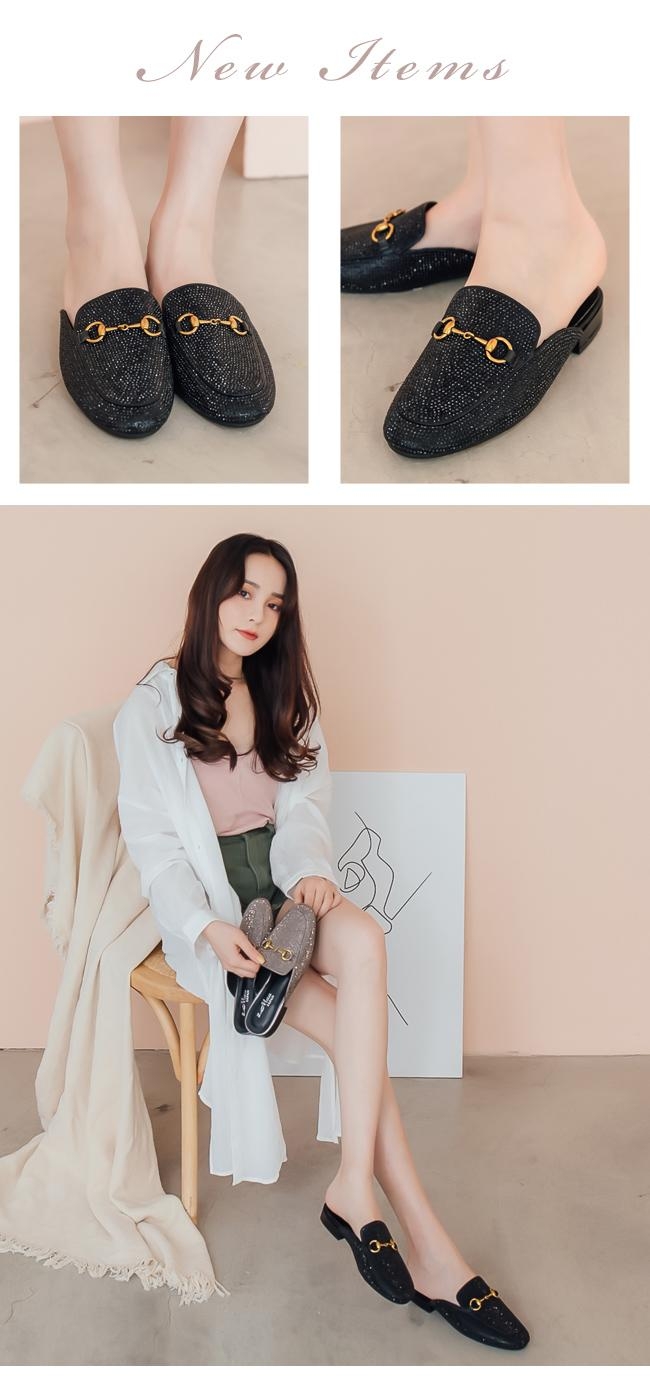 2.Maa 時尚奢華鑽面低跟穆勒鞋 - 黑