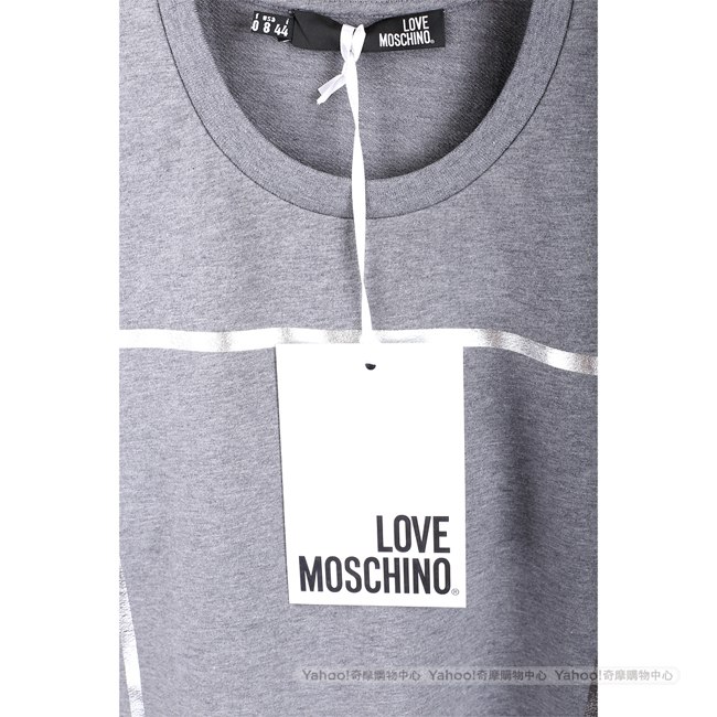 LOVE MOSCHINO 燙銀方框字母灰色棉質短袖洋裝