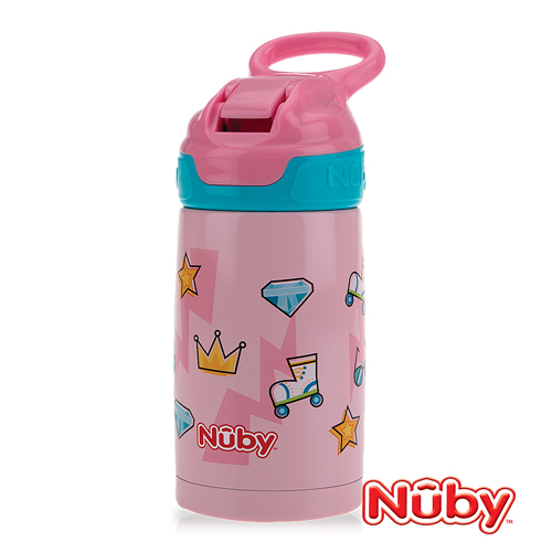 Nuby不鏽鋼真空隨行杯-粉紅派對_300ml(18M+)