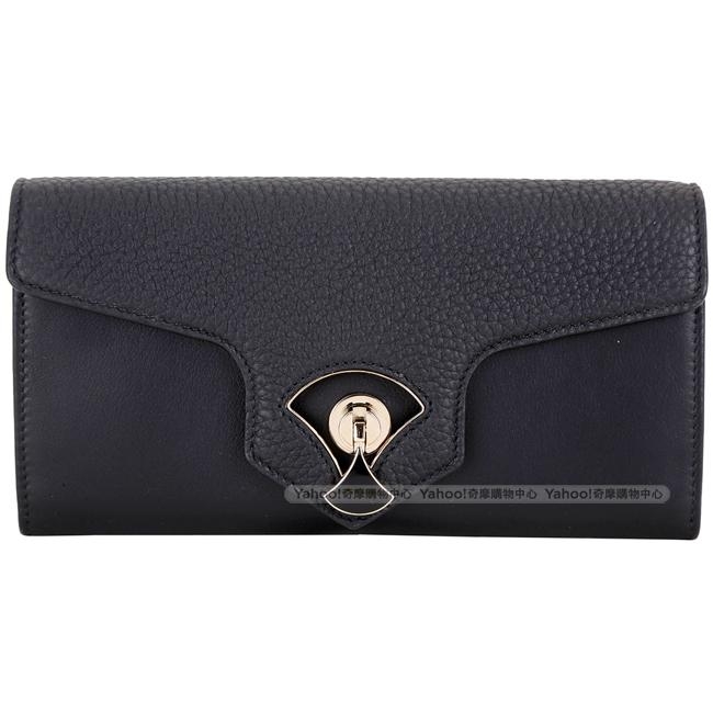 BVLGARI 寶格麗 Diva’s Dream 小牛皮扇形琺瑯釦長夾(黑色)