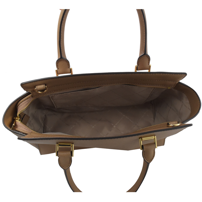 MICHAEL KORS SELMA 金屬LOGO防刮牛皮兩用手提包(卡其)