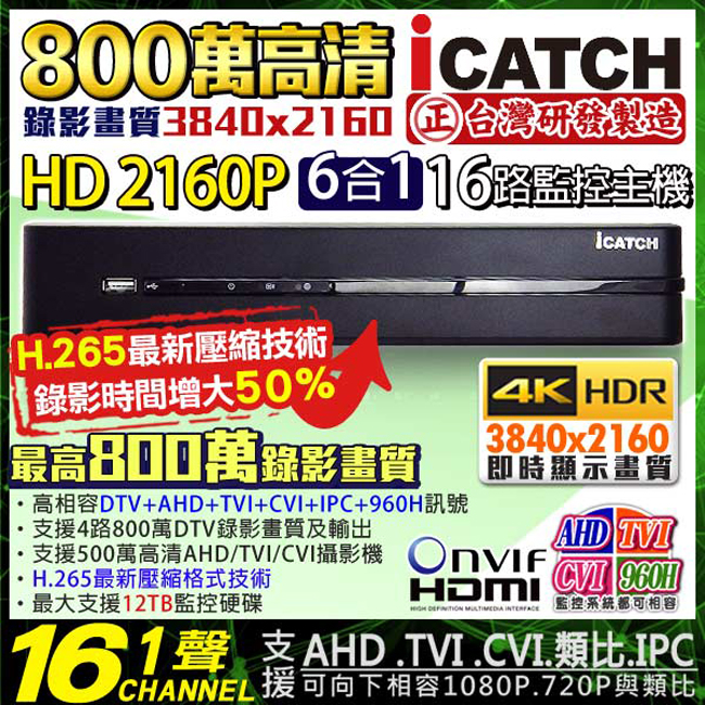 監視器攝影機 KINGNET 16路1支8MP監控套餐 800萬 AHD DTV 4K