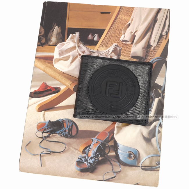 FENDI Stamp FF經典老花 釉面帆布對折短夾(黑色)