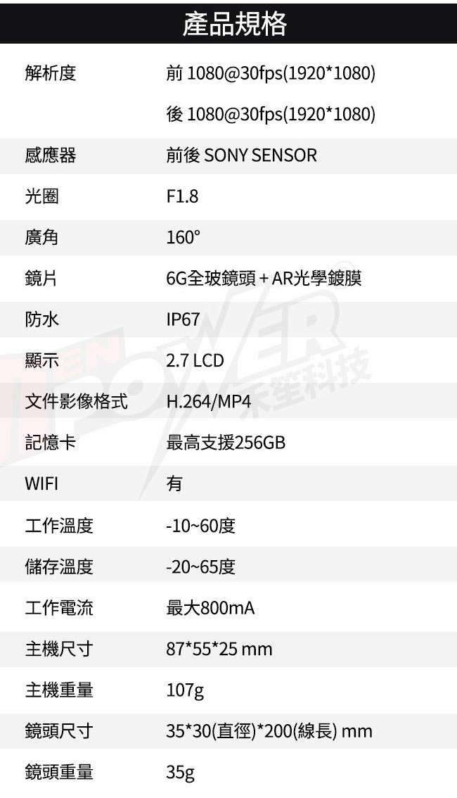 寶麗萊 Polaroid 蜂鷹 MS276WG SONY感光 機車雙鏡頭行車紀錄器