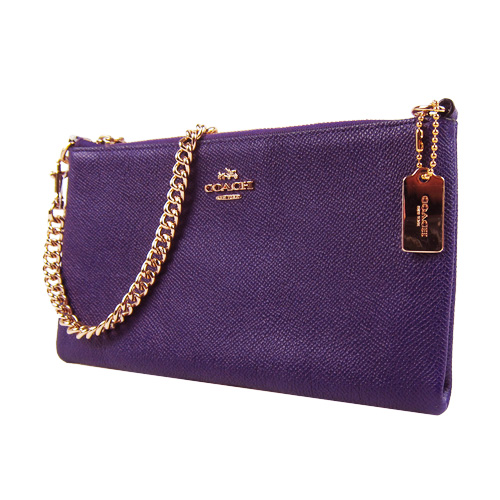COACH 馬車防刮皮革鍊帶斜背包(紫)