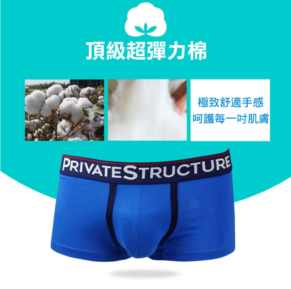 Private Structure 經典系列-超彈無邊四角 男內褲 3入組(黑灰白)