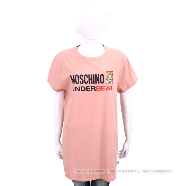 MOSCHINO Underbear 字母泰迪熊寶寶粉橘色棉質長版短袖T恤