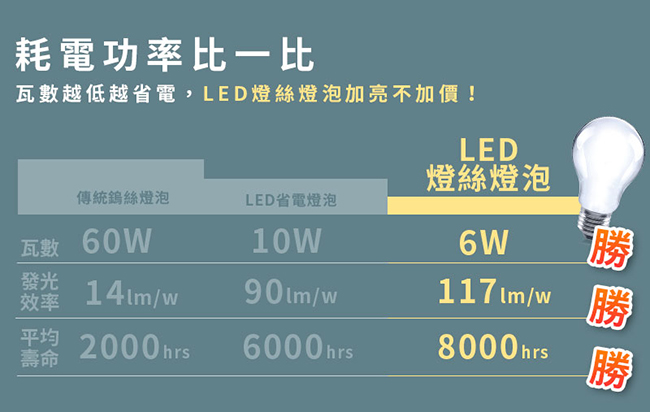 【KINGTEL】LED經典燈絲球泡燈6W-白光-霧面-18入