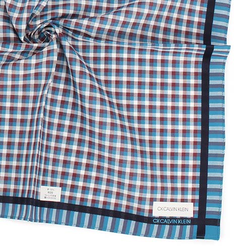 Calvin Klein 格紋紳士純綿帕巾-藍綠色