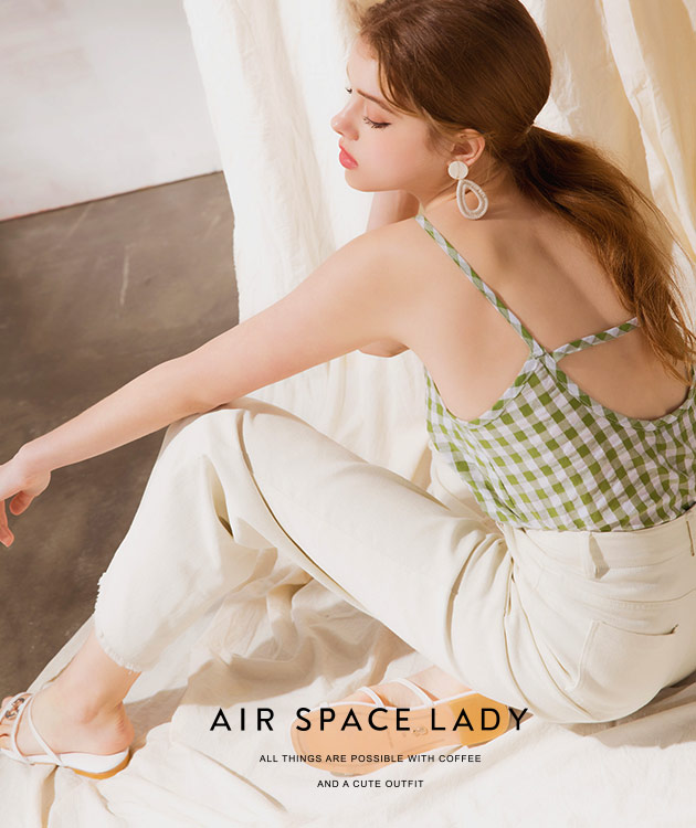 AIR SPACE LADY 拼色花苞直紋長褲(附腰帶)(深藍)