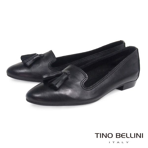 Tino Bellini 義大利進口小流蘇真皮樂福鞋 _ 黑