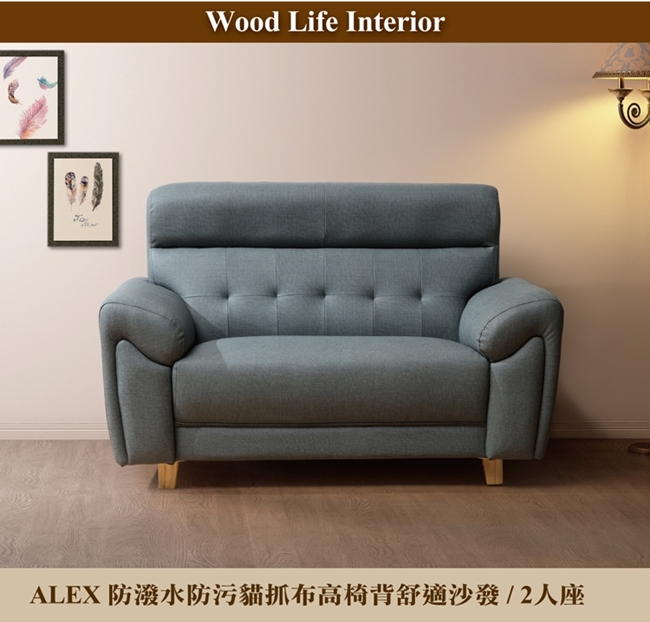 日本直人木業-ALEX高椅背鐵灰色防潑水/防污/貓抓布兩人沙發