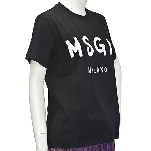 MSGM 品牌字母印花棉質短袖圓領衫(黑)