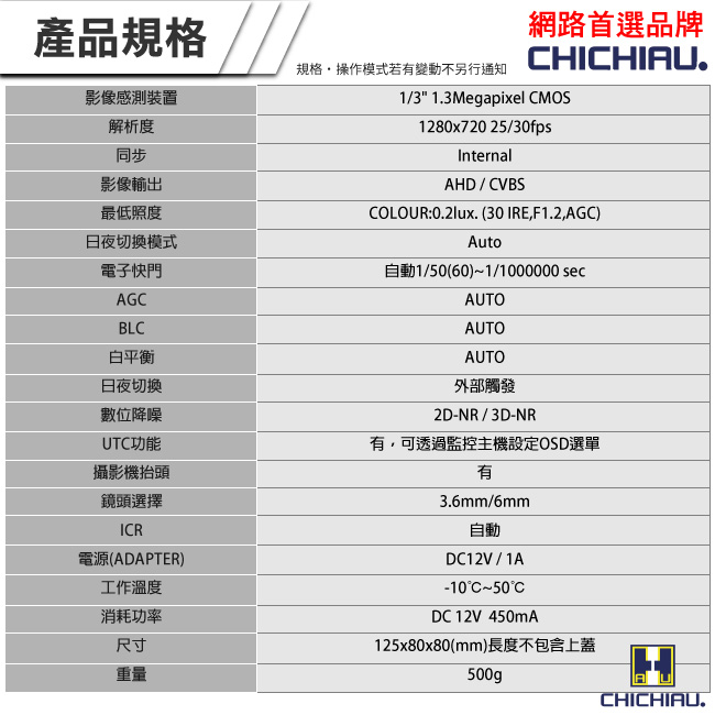 監視器攝影機 - 奇巧 AHD 720P 48燈130萬畫素數位類比雙模切換