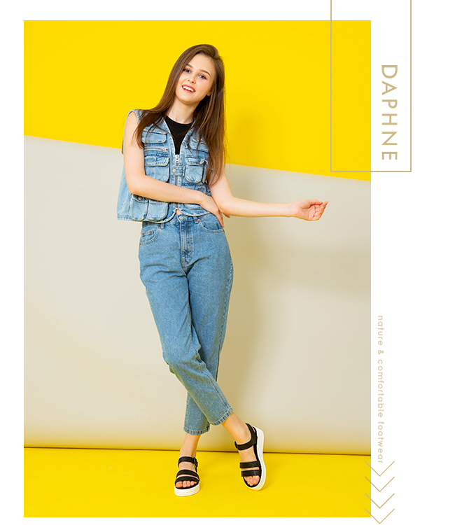 達芙妮DAPHNE 涼鞋-簡約雙條帶潮流厚底涼鞋-黑色