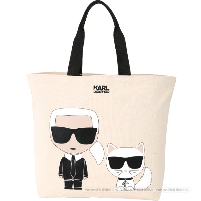 KARL LAGERFELD K/IKONIK 老佛爺貓圖案帆布購物包(展示品)