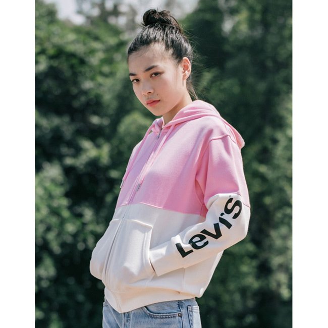 Levis 女款 連帽外套 Oversize 寬鬆版型 字母Logo 粉