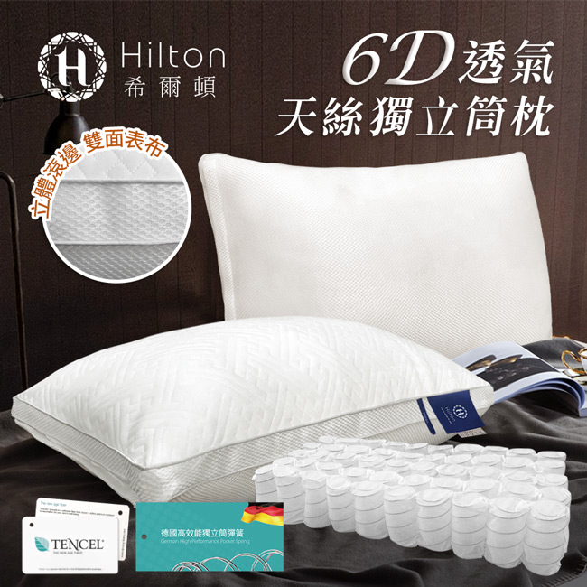 Hilton 希爾頓 VIP 6D立體透氣天絲獨立筒枕 1入