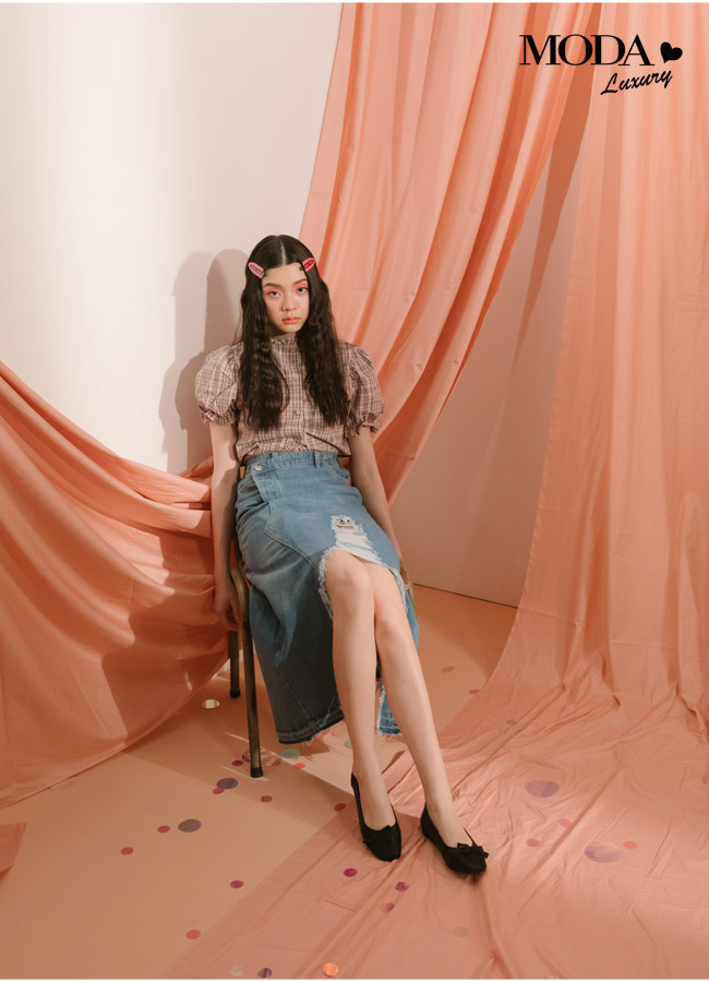 平底鞋 MODA Luxury 異材質拼接簡約素雅蝴蝶結織帶娃娃平底鞋－黑