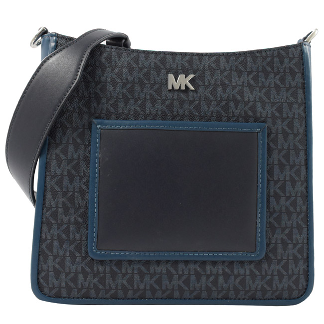 MICHAEL KORS GLORIA金屬LOGO PVC拉鍊斜背包(藍)