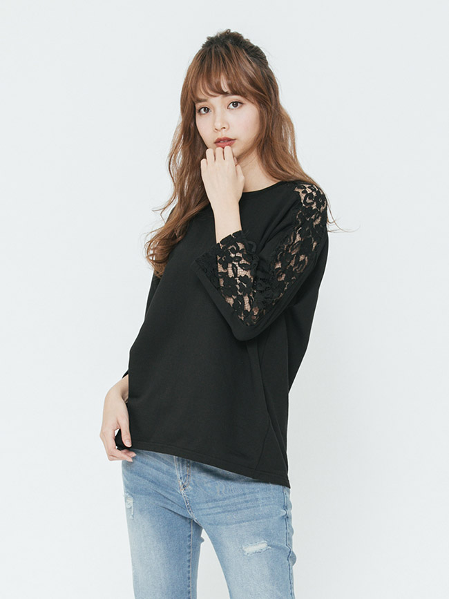 H:CONNECT 韓國品牌 女裝-單邊繡花造型上衣-黑