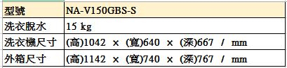 Panasonic國際牌 15公斤 直立式 變頻洗衣機 NA-V150GBS-S 不銹鋼