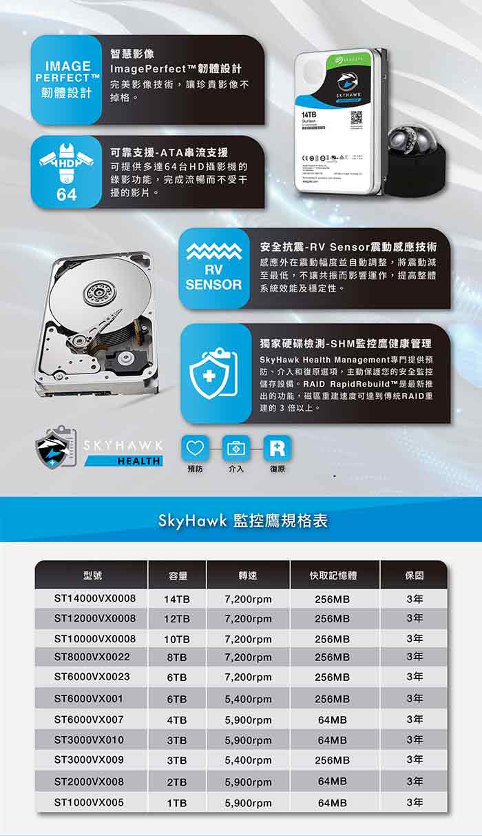 Seagate SkyHawk 監控鷹3.5吋 2TB 監控硬碟