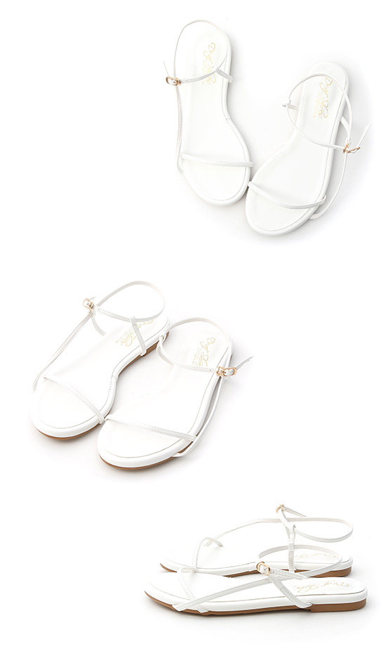 D+AF 清新獨特．一字側線繫踝平底涼鞋＊白