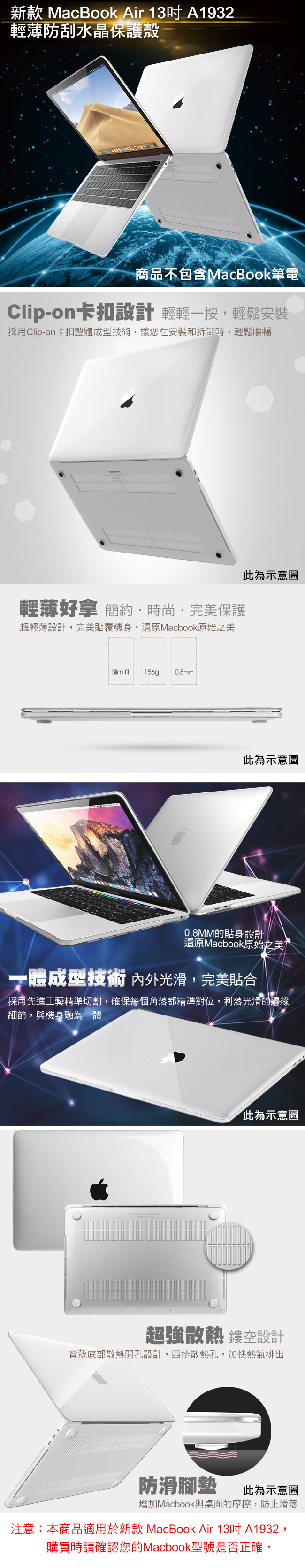 新款 MacBook Air 13吋 A1932輕薄防刮水晶保護殼(透明)